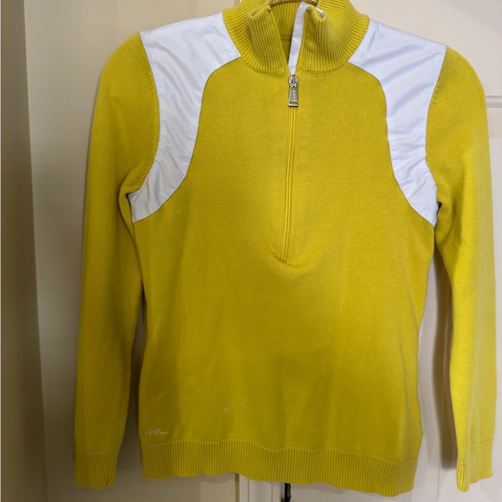 Ralph Moran active Yellow and White Half-Zip Sweater‎ size small